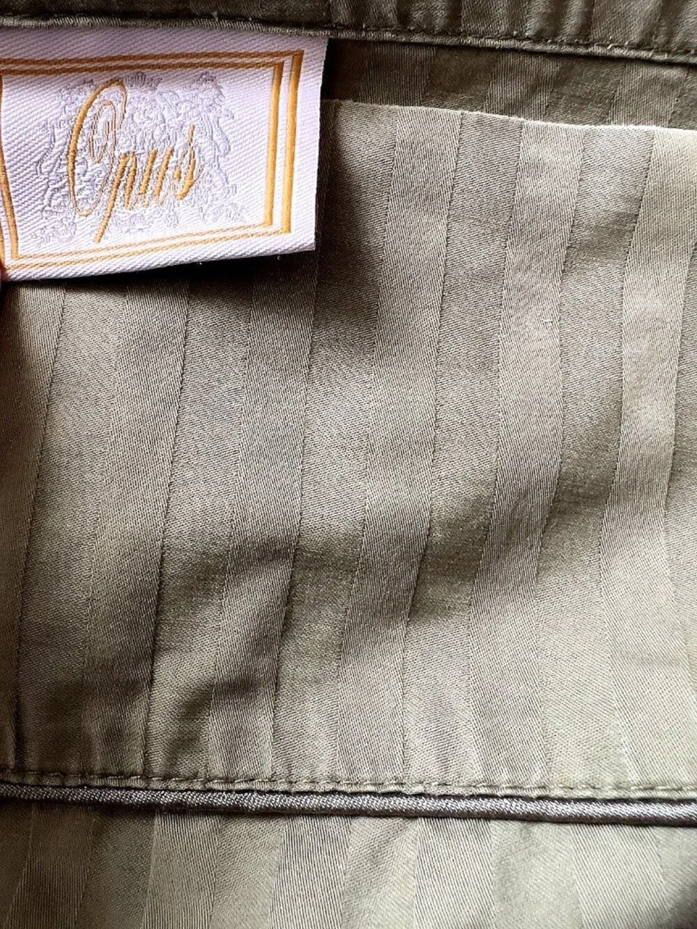 Queen Flat Sheet 100% Combed Cotton Moss Green Jacquard Opus Stripe Luxury